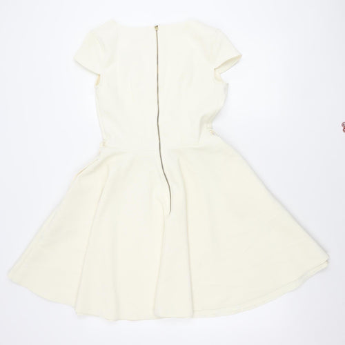 Closet Women’s Ivory Fit & Flare Dress Size 8 Knee Length Cap Sleeve