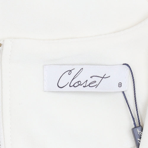 Closet Women’s Ivory Fit & Flare Dress Size 8 Knee Length Cap Sleeve