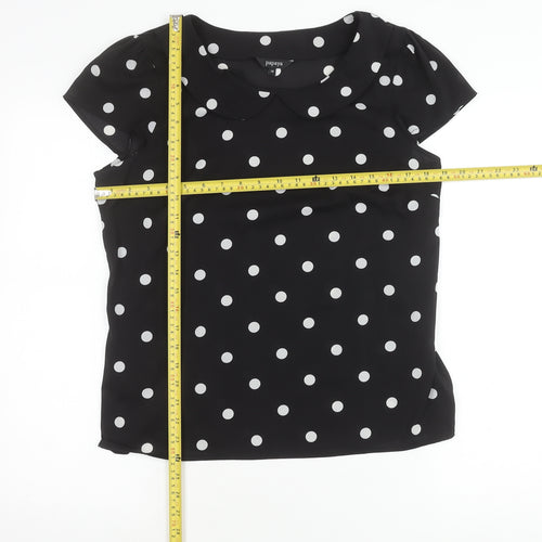 Papaya Women’s Black Polka Dot Chiffon Blouse Size 14 Cap Sleeve