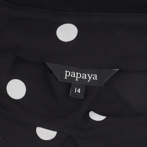 Papaya Women’s Black Polka Dot Chiffon Blouse Size 14 Cap Sleeve