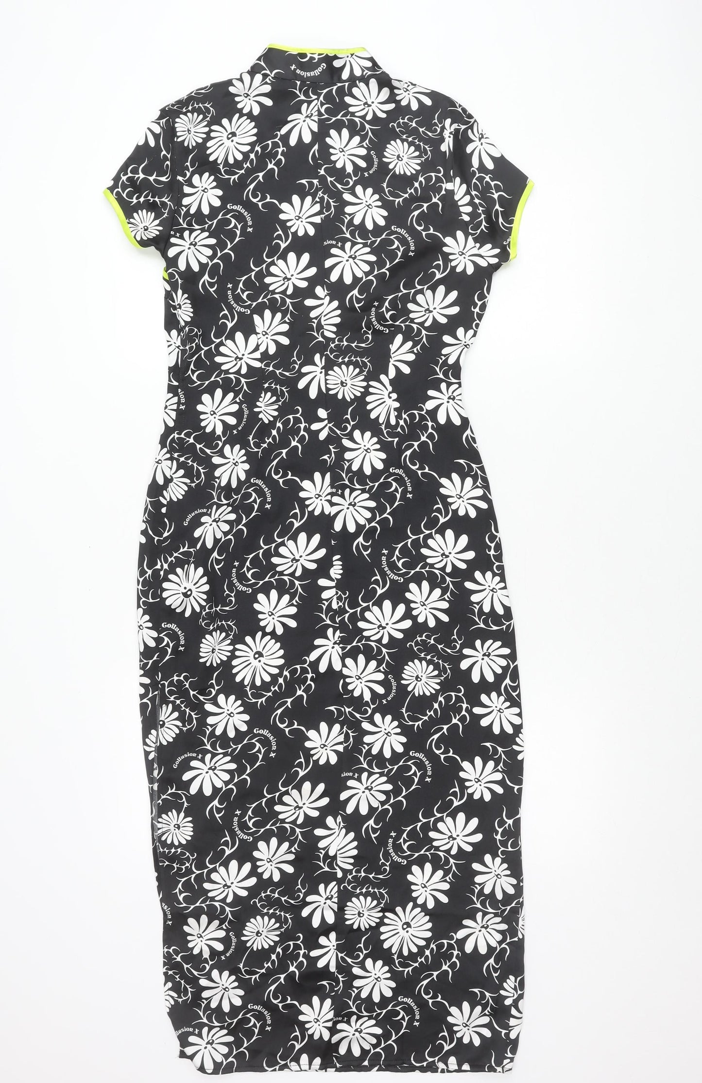 Collusion Women’s Black Floral Long Bodycon Dress Size 8