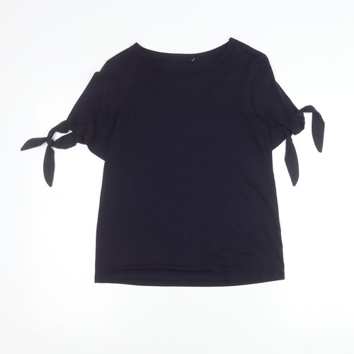 Warehouse Women’s Blue Boat Neck Tie Sleeve Jersey T-Shirt Size 6