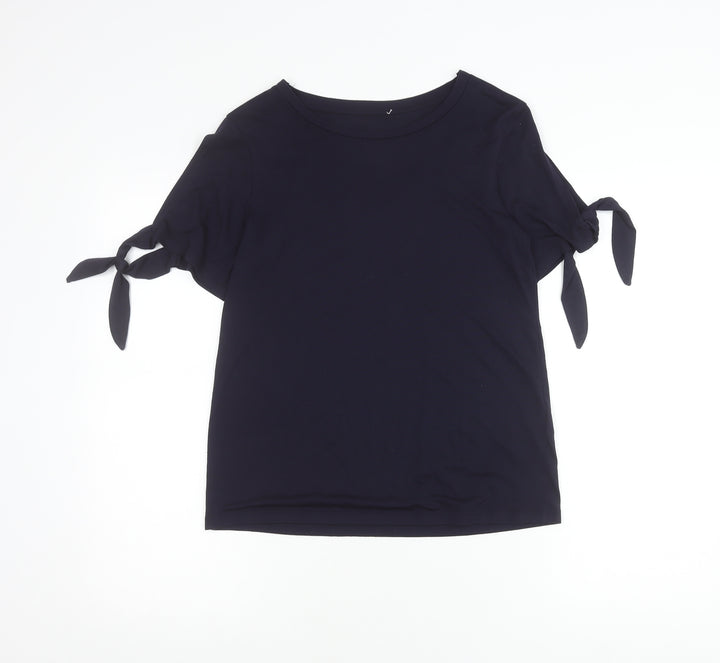 Warehouse Women’s Blue Boat Neck Tie Sleeve Jersey T-Shirt Size 6
