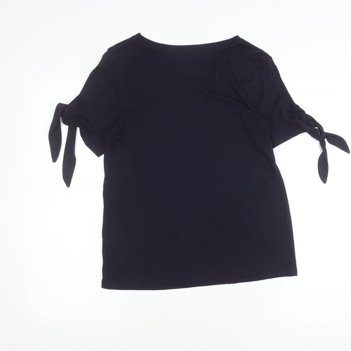 Warehouse Women’s Blue Boat Neck Tie Sleeve Jersey T-Shirt Size 6