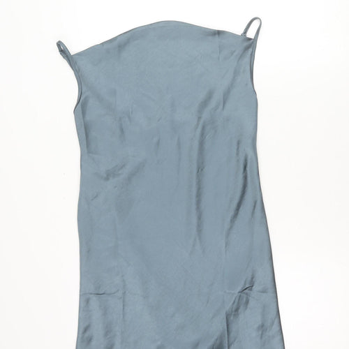 Motel Women’s Blue Satin XS Slip Dress Sleeveless Scoop Neck Short