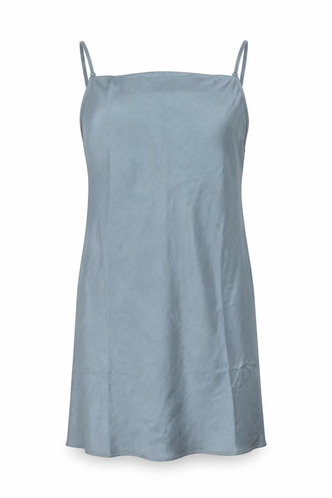 Motel Women’s Blue Satin XS Slip Dress Sleeveless Scoop Neck Short