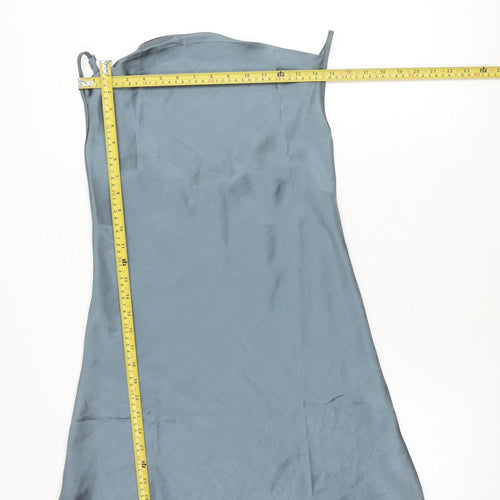 Motel Women’s Blue Satin XS Slip Dress Sleeveless Scoop Neck Short