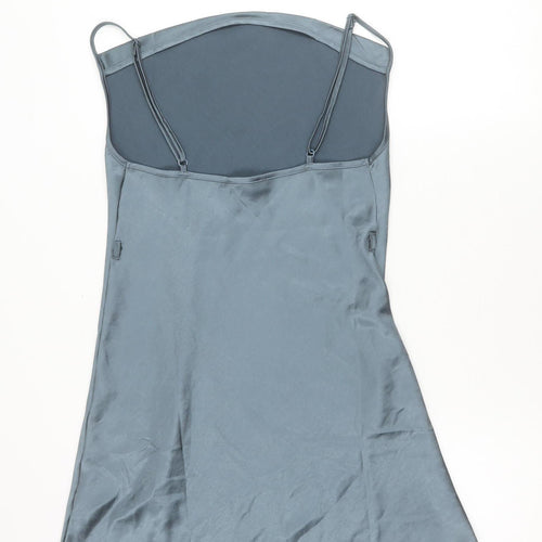 Motel Women’s Blue Satin XS Slip Dress Sleeveless Scoop Neck Short
