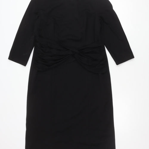 Viyella Women’s Black Knee Length Sheath Dress L 3/4 Sleeve Ruched