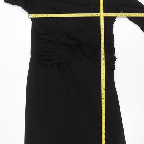 Viyella Women’s Black Knee Length Sheath Dress L 3/4 Sleeve Ruched