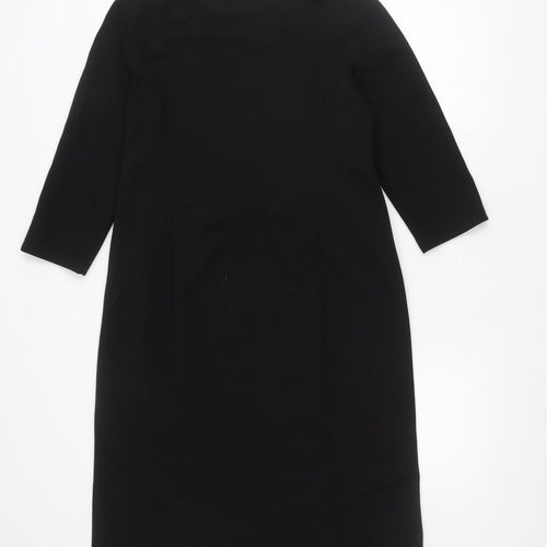 Viyella Women’s Black Knee Length Sheath Dress L 3/4 Sleeve Ruched