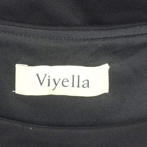 Viyella Women’s Black Knee Length Sheath Dress L 3/4 Sleeve Ruched