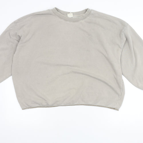 H&M Women Beige M Pullover Jumper Crew Neck Puff Sleeve
