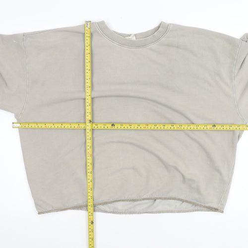 H&M Women Beige M Pullover Jumper Crew Neck Puff Sleeve