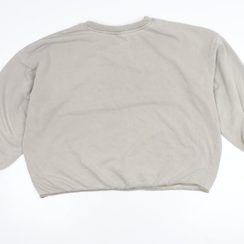 H&M Women Beige M Pullover Jumper Crew Neck Puff Sleeve
