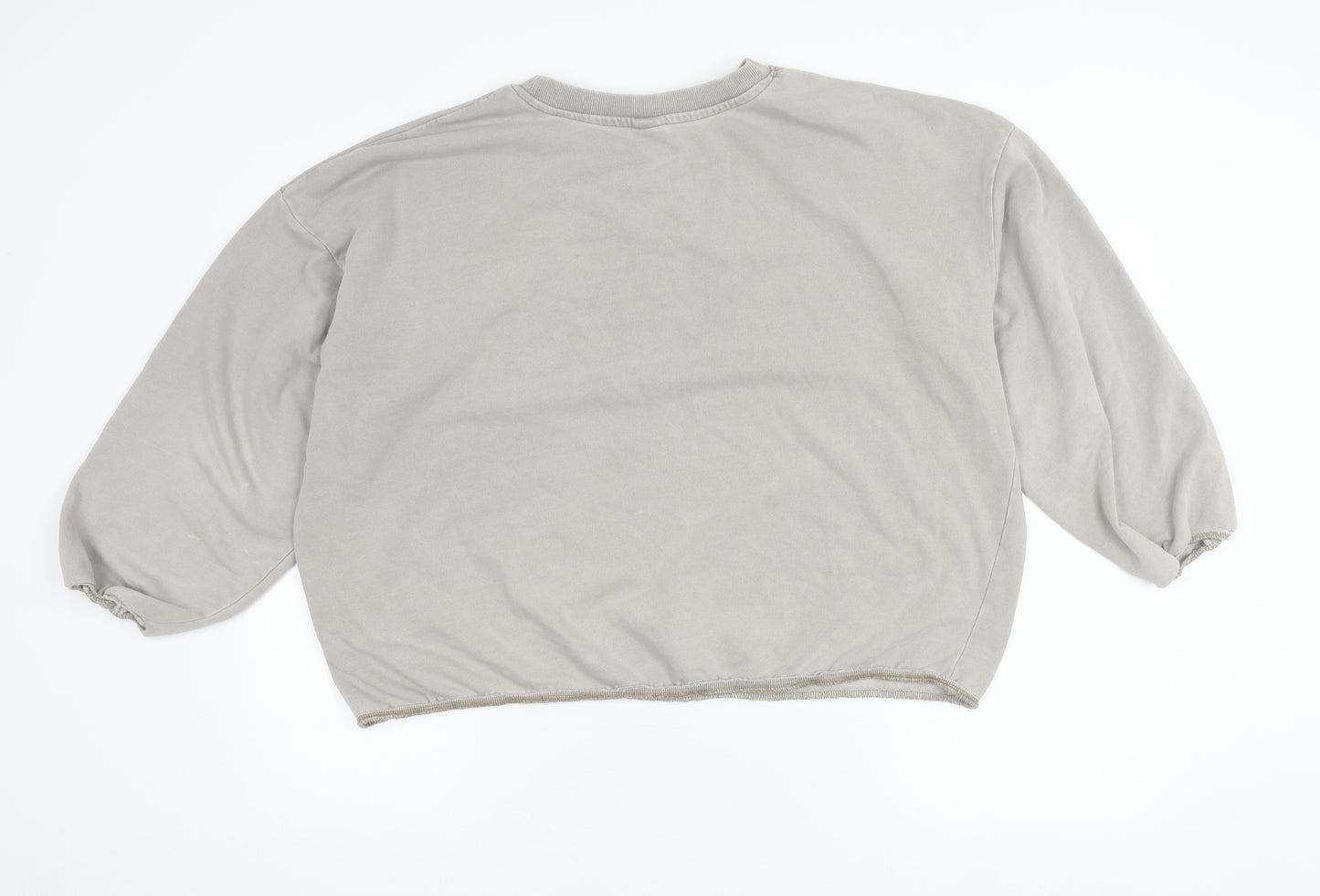 H&M Women Beige M Pullover Jumper Crew Neck Puff Sleeve