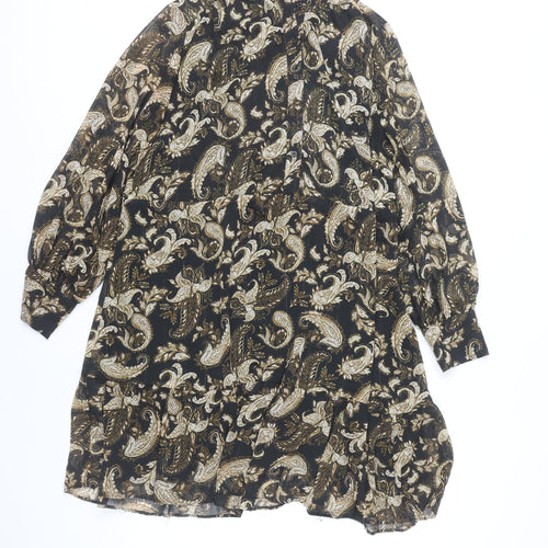 Mango Women's Black Paisley Shift Dress Size 8 Long Sleeve Chiffon