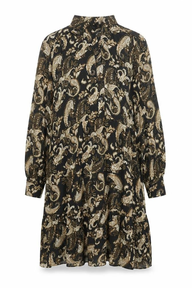 Mango Women's Black Paisley Shift Dress Size 8 Long Sleeve Chiffon