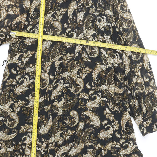 Mango Women's Black Paisley Shift Dress Size 8 Long Sleeve Chiffon
