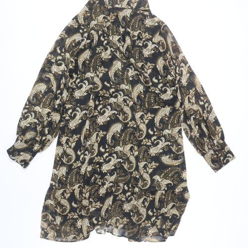 Mango Women's Black Paisley Shift Dress Size 8 Long Sleeve Chiffon