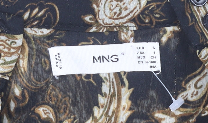 Mango Women's Black Paisley Shift Dress Size 8 Long Sleeve Chiffon