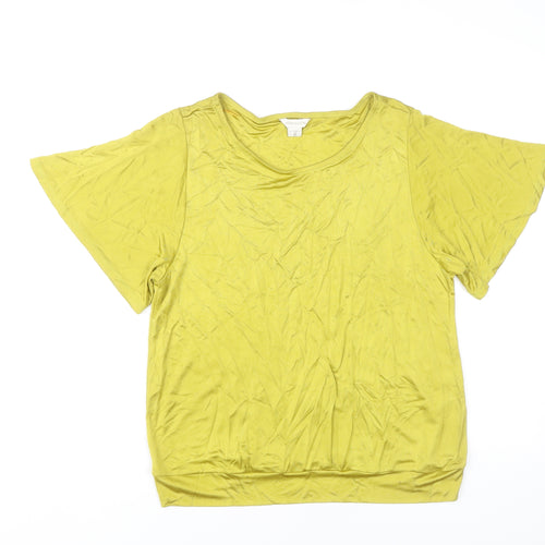 Monsoon Women’s Yellow Viscose Scoop Neck T-Shirt UK 16 Summer Casual