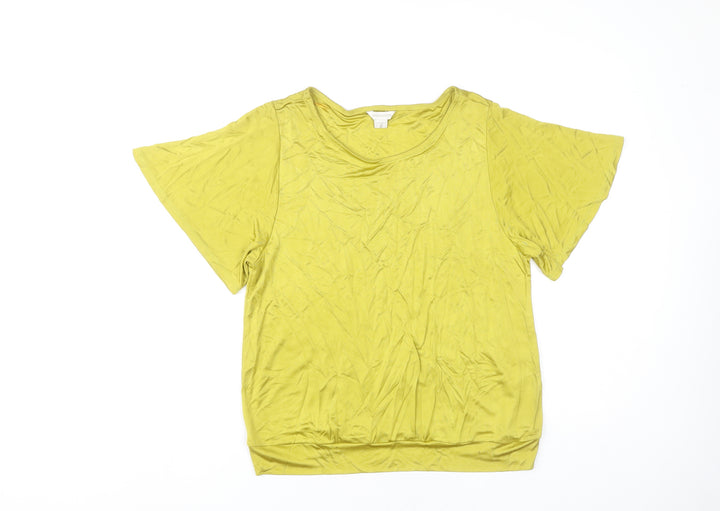 Monsoon Women’s Yellow Viscose Scoop Neck T-Shirt UK 16 Summer Casual