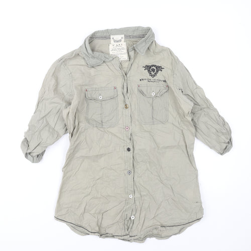River Island Women’s Grey Cotton Button-Up Shirt Size 10 Casual