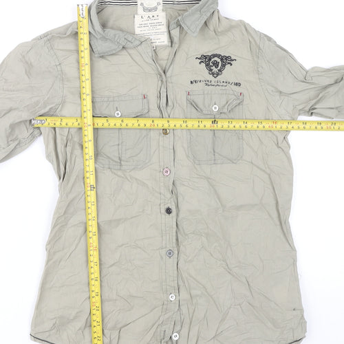 River Island Women’s Grey Cotton Button-Up Shirt Size 10 Casual