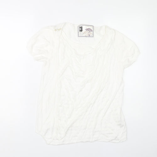 Betty Jackson Black Women’s White Blouse Size 14 Puff Sleeve Scoop Neck