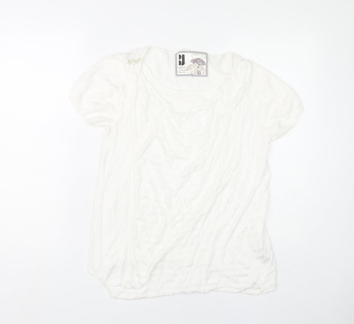 Betty Jackson Black Women’s White Blouse Size 14 Puff Sleeve Scoop Neck
