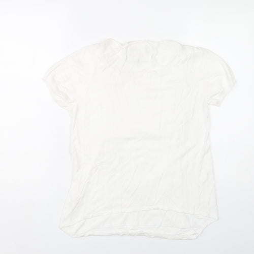 Betty Jackson Black Women’s White Blouse Size 14 Puff Sleeve Scoop Neck