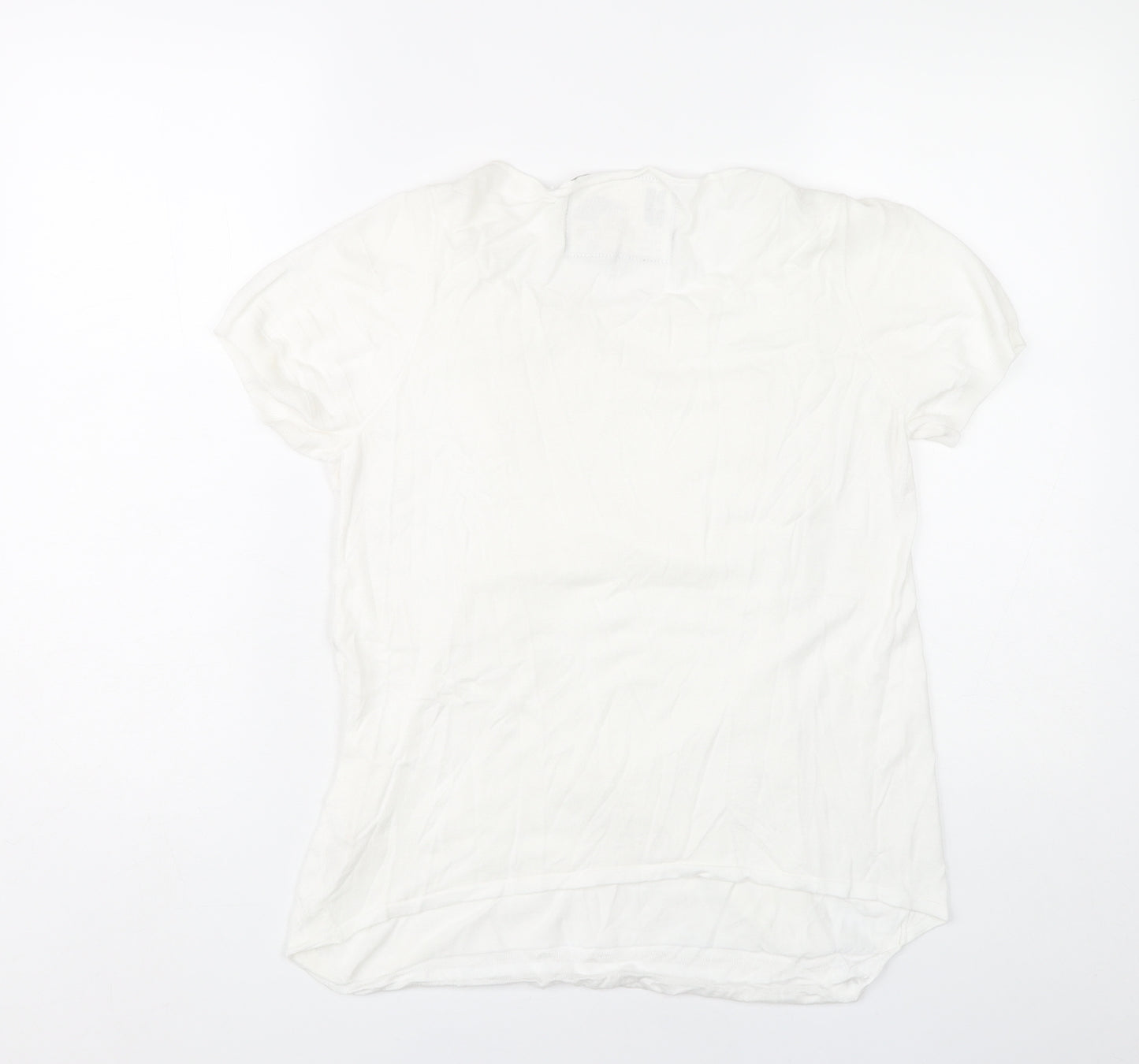 Betty Jackson Black Women’s White Blouse Size 14 Puff Sleeve Scoop Neck