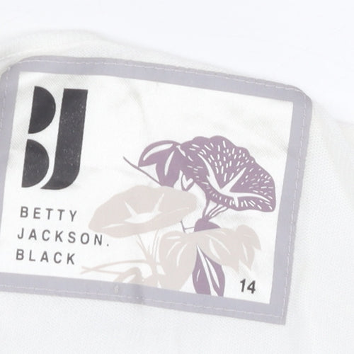 Betty Jackson Black Women’s White Blouse Size 14 Puff Sleeve Scoop Neck