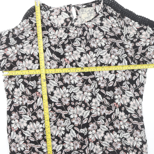 M&Co Women’s Black Floral Crochet Trim Tunic Blouse Size 14