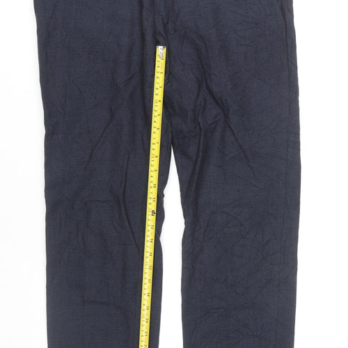 Hugo Boss Men's Blue Check Wool Blend Dress Trousers L 36W 32L