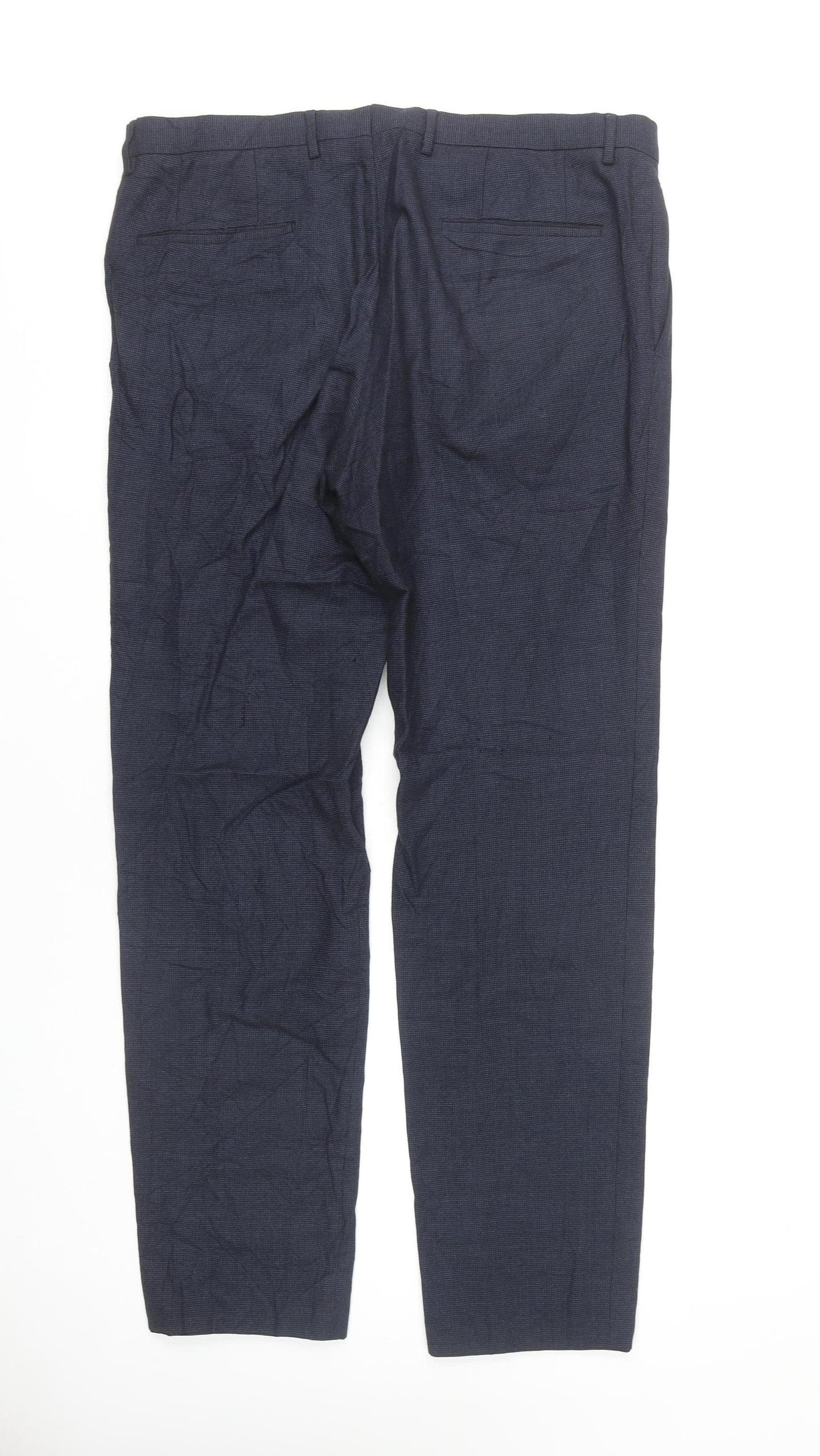 Hugo Boss Men's Blue Check Wool Blend Dress Trousers L 36W 32L