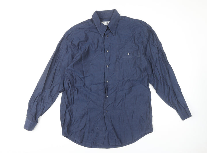 Jaeger Men Blue Cotton Long Sleeve Button-Up Shirt M 42in