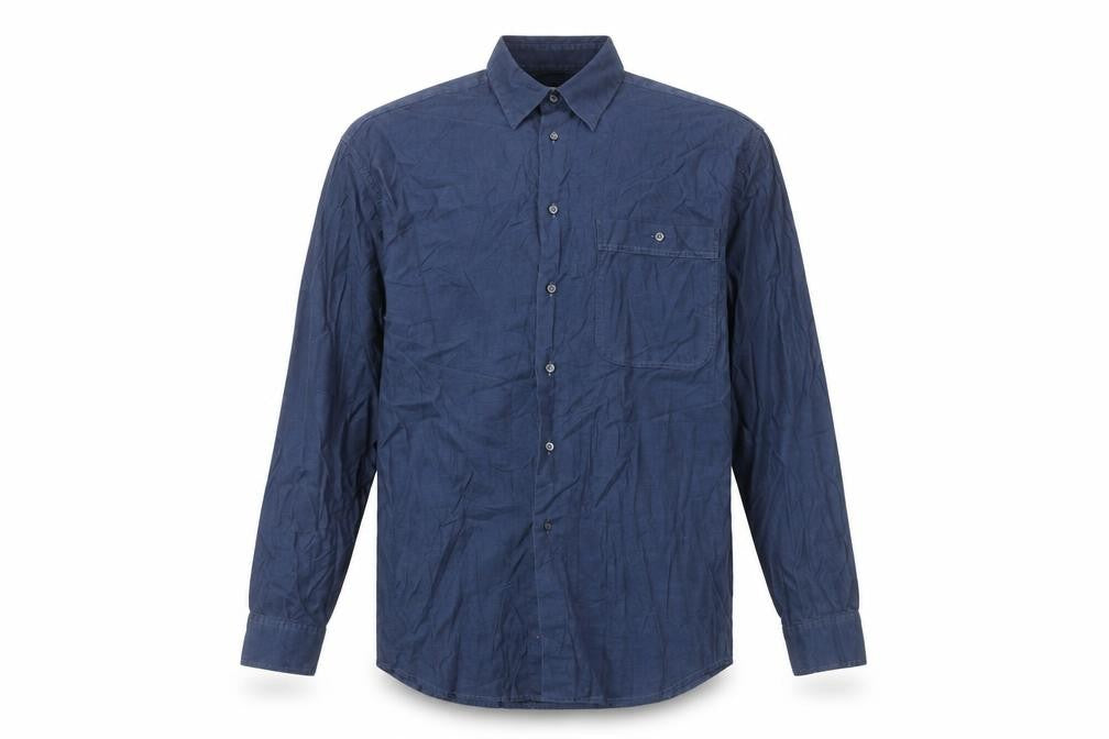 Front view of Jaeger Men Blue Cotton Long Sleeve Button-Up Shirt M 42in