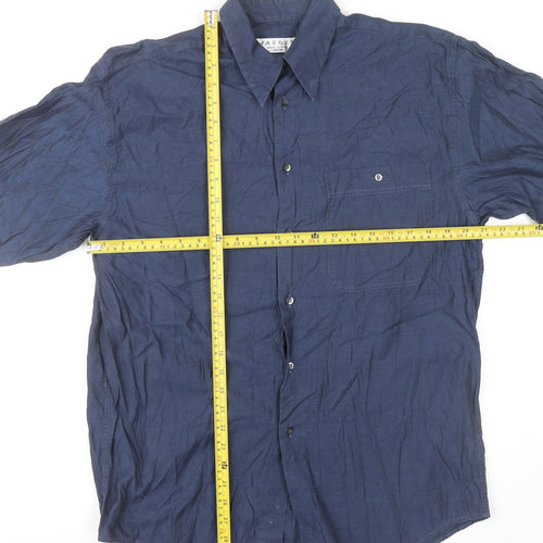 Jaeger Men Blue Cotton Long Sleeve Button-Up Shirt M 42in