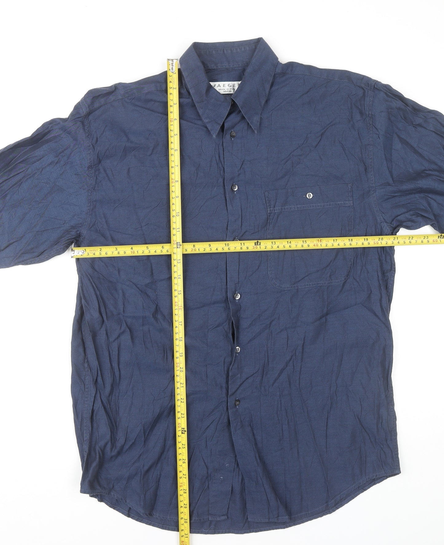 Jaeger Men Blue Cotton Long Sleeve Button-Up Shirt M 42in