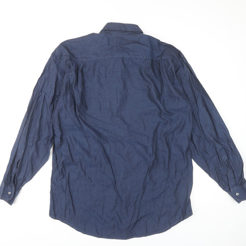 Jaeger Men Blue Cotton Long Sleeve Button-Up Shirt M 42in