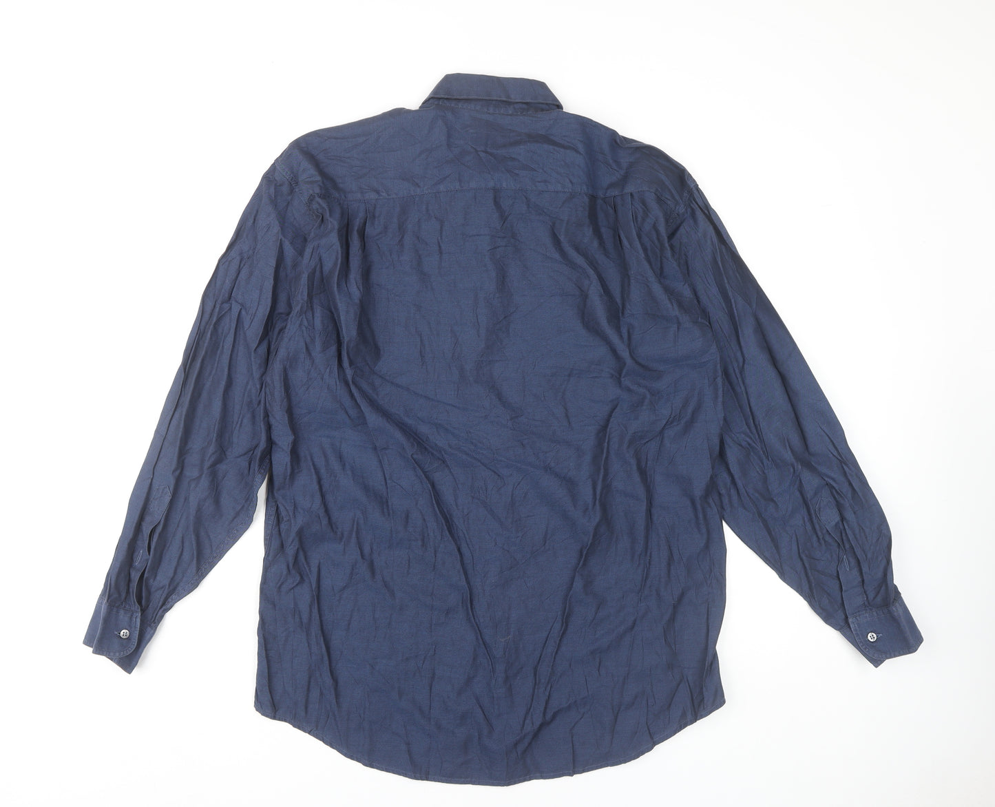 Jaeger Men Blue Cotton Long Sleeve Button-Up Shirt M 42in