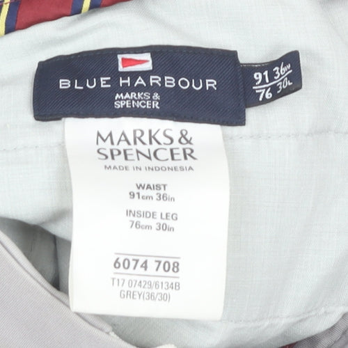 Marks and Spencer Men’s Grey Chino Trousers 36W 30L Regular Fit Cotton
