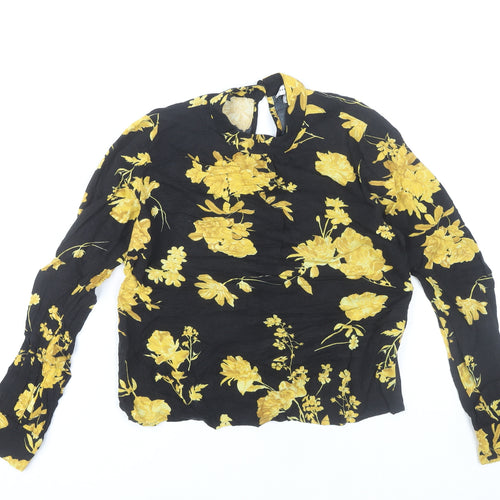 Warehouse Women’s Black Floral High Neck Long Sleeve Blouse UK 8