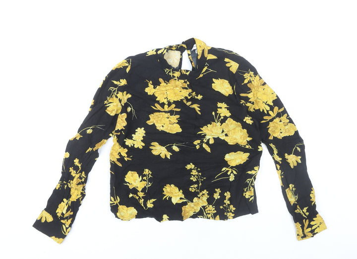Warehouse Women’s Black Floral High Neck Long Sleeve Blouse UK 8