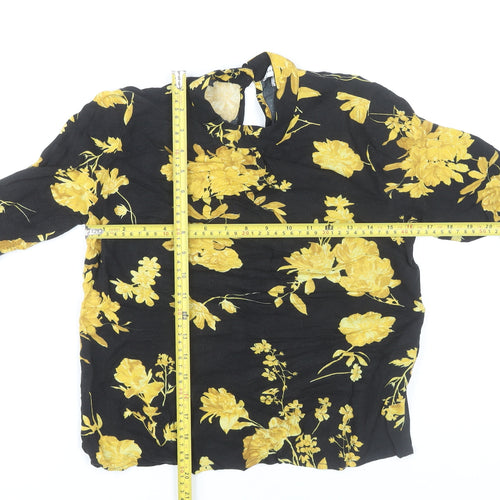 Warehouse Women’s Black Floral High Neck Long Sleeve Blouse UK 8
