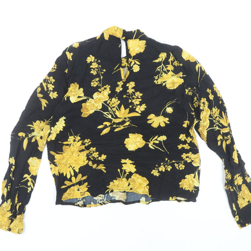 Warehouse Women’s Black Floral High Neck Long Sleeve Blouse UK 8