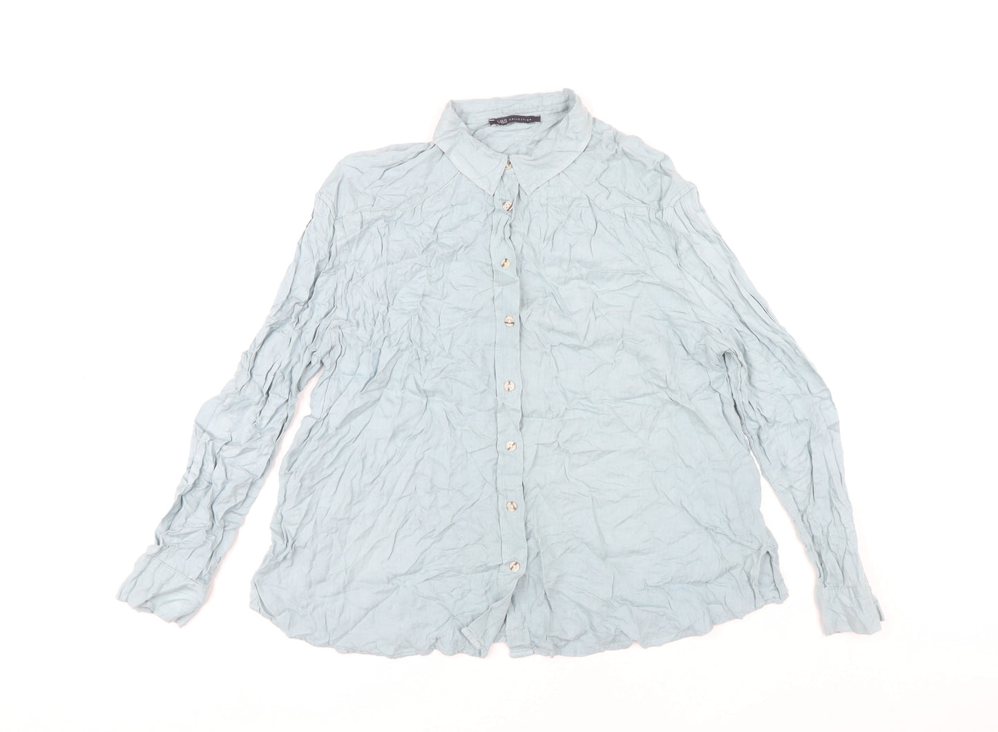 Marks and Spencer Women’s Blue Viscose Long Sleeve Button-Up Shirt Size 14