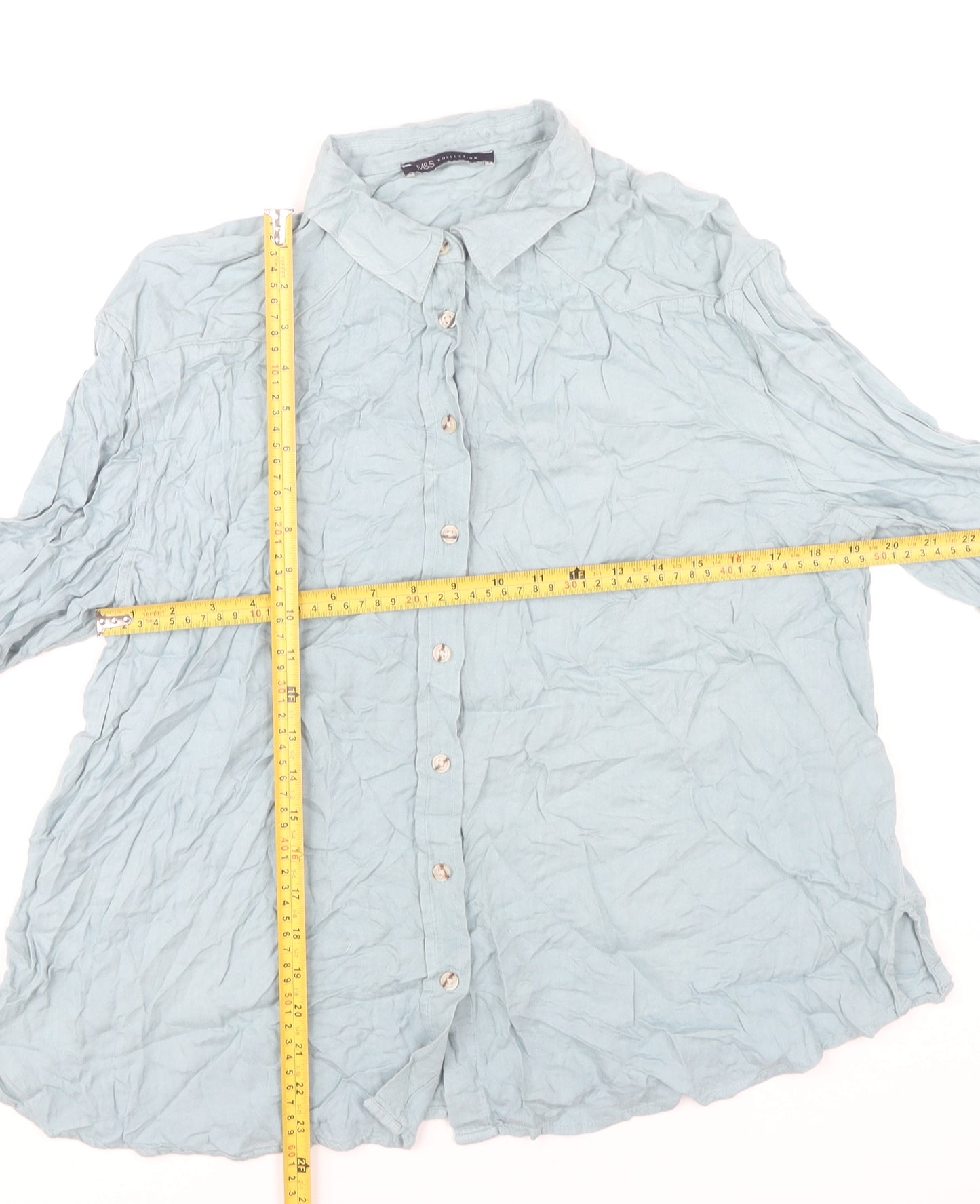 Marks and Spencer Women’s Blue Viscose Long Sleeve Button-Up Shirt Size 14